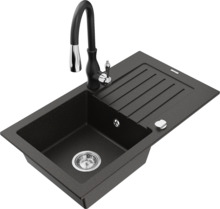 Graniidist köögivalamu Mexen Pablo 6510-75-672601-70, 75 x 43 x 16.1 cm, metallic must/kuldne, segisti ja sifooniga