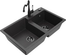 Graniidist köögivalamu Mexen Tomas 6516-76-670700-70-B, 80 x 50 x 19 cm, must, koos segisti ja sifooniga