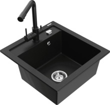 Graniidist köögivalamu Mexen Vito 6503-77-671600-70, 49 x 52 x 21 cm, must, segisti ja sifooniga