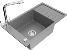 Graniidist köögivalamu Mexen Elias 6511-71-671600-00, 79.5 x 48 x 20 cm, hall/hõbedane, segisti ja sifooniga
