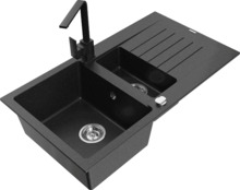 Graniidist köögivalamu Mexen Matias 6502-73-670300-7, 90 x 50.5 x 20 cm, must/hõbe, segisti ja sifooniga