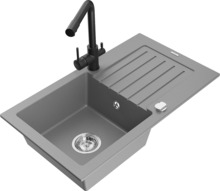 Graniidist köögivalamu Mexen Pablo 6510-71-671600-70, 75 x 43 x 16.1 cm, hall/must, koos segisti ja sifooniga