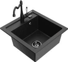 Graniidist köögivalamu Mexen Vito 6503-73-670700-70-B, 49 x 52 x 21 cm, must/hõbe metallic, segisti ja sifooniga