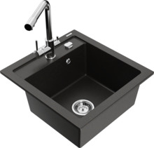 Graniidist köögivalamu Mexen Vito 6503-75-671600-00, 49 x 52 x 21 cm, metallic must/kuld+chrome, segisti ja sifooniga