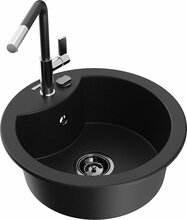 Graniidist köögivalamu Mexen Diego 6512-77-670401-07-B, 48 x 48 x 16.7 cm, must/kroom, segisti ja sifooniga