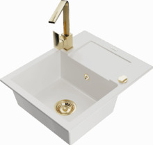Graniidist köögivalamu Mexen Enzo 6506-20-670300-50, 57.6 x 46.5 x 17.4 cm, valge/gold, koos segisti ja sifooniga