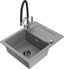 Graniidist köögivalamu Mexen Enzo 6506-71-671701-07-B, 57.6 x 46.5 x 17.4 cm, hall/must/chrome, koos segisti ja sifooniga