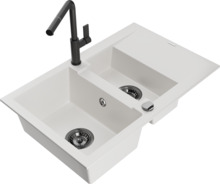 Graniidist köögivalamu Mexen Gaspar 6507-20-670401-70-B, 73.7 x 47.5 x 17.7 cm, valge/must, segisti ja sifooniga