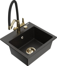 Graniidist köögivalamu Mexen Milo 6505-75-671701-57-G, 43 x 41 x 17 cm, must/kuldne metallic, segisti ja sifooniga