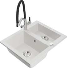 Graniidist köögivalamu Mexen Carlos 6518-20-671701-07, 58.2 x 47.5 x 17.7 cm, valge/must/kroom, segisti ja sifooniga