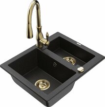 Graniidist köögivalamu Mexen Carlos 6518-73-672601-50, 58.2 x 47.5 x 17.7 cm, metallic must/hõbe/kuld, koos segisti ja sifooniga
