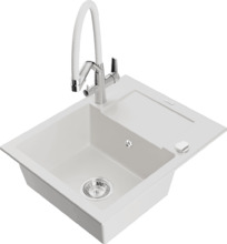 Graniidist köögivalamu Mexen Enzo 6506-20-671701-02, 57.6 x 46.5 x 17.4 cm, valge, koos segisti ja sifooniga