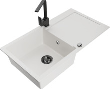 Graniidist köögivalamu Mexen Leo 6501-20-670300-70, 90 x 50 x 19 cm, valge/must, segisti ja sifooniga