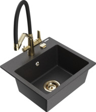 Graniidist köögivalamu Mexen Milo 6505-76-671701-57-G, 43 x 41 x 17 cm, must täpiline, koos segisti ja sifooniga