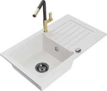 Graniidist köögivalamu Mexen Pablo 6510-20-670401-57-B, 75 x 43 x 16.1 cm, valge, kuivatiga ja segistiga