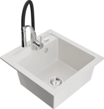Graniidist köögivalamu Mexen Vito 6503-20-73450-07, 52 x 49 x 21 cm, valge/must/kroom, segisti ja sifooniga