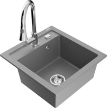 Graniidist köögivalamu Mexen Vito 6503-71-670101-00, 49 x 52 x 21 cm, hall, koos segisti ja sifooniga