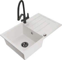 Graniidist köögivalamu Mexen Bruno 6513-20-671701-70-B, 79 x 49 x 20 cm, valge/must, koos segisti ja sifooniga