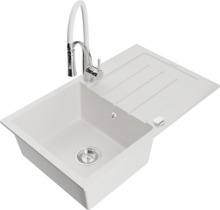 Graniidist köögivalamu Mexen Bruno 6513-20-73450-02, 79.5 x 49.5 x 20 cm, valge, segisti ja sifooniga
