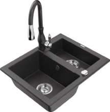Graniidist köögivalamu Mexen Carlos 6518-76-672601-76, 58.2 x 47.5 x 17.7 cm, must täpiline, koos segisti ja sifooniga