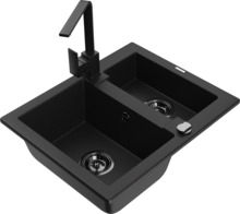 Graniidist köögivalamu Mexen Carlos 6518-77-670300-70-B, 58 x 47 x 17.7 cm, must, koos segisti ja sifooniga