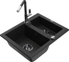 Graniitköögivalamu Mexen Carlos 6518-77-670401-07-B, 58.2 x 47.5 x 17.7 cm, must/chrome, segisti ja sifooniga