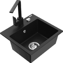 Graniidist köögivalamu Mexen Milo 6505-77-670300-70, 43.5 x 41 x 17.1 cm, must, koos segisti ja sifooniga