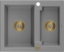 Graniidist köögivalamu Mexen Carlos 6518581500-71-G, 582 x 475 mm, hall/gold, sifooniga