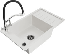 Graniidist köögivalamu Mexen Elias 6511-20-671701-07-B, 79 x 48 x 20 cm, valge/must/chrome, segisti ja sifooniga