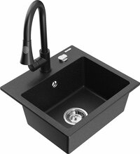 Graniidist köögivalamu Mexen Milo 6505-75-670101-70, 43 x 41 x 17.1 cm, must/kuldne metallic, segisti ja sifooniga