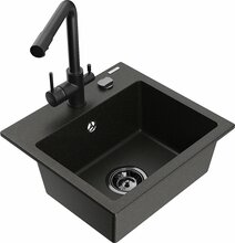 Graniidist köögivalamu Mexen Milo 6505-75-671600-70-B, 43.5 x 41 x 17.1 cm, must/kuldne metallic, segisti ja sifooniga