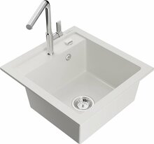 Graniidist köögivalamu Mexen Vito 6503-20-670401-00, 49 x 52 x 21 cm, valge/chrome, koos segisti ja sifooniga