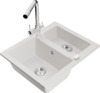Graniidist köögivalamu Mexen Carlos 6518-20-671600-00, 58.2 x 47.5 x 17.7 cm, valge/chrome, segisti ja sifooniga