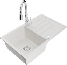 Graniidist köögivalamu Mexen Bruno 6513-20-672601-00, 79 x 49 x 20 cm, valge, segisti ja sifooniga