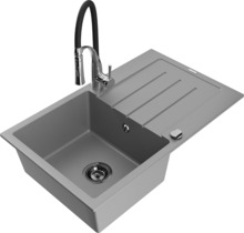 Graniidist köögivalamu Mexen Bruno 6513-71-73450-07-B, 79.5 x 49.5 x 20 cm, hall/must/kroom, koos segisti ja sifooniga