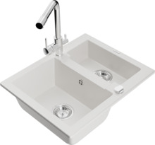 Graniidist köögivalamu Mexen Carlos 6518-20-671600-00, 58.2 x 47.5 x 17.7 cm, valge/chrome, segisti ja sifooniga