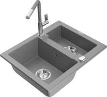 Graniidist köögivalamu Mexen Carlos 6518-71-670401-06, 58.2 x 47.5 x 17.7 cm, hall, koos segisti ja sifooniga