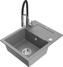 Graniidist köögivalamu Mexen Enzo 6506-71-73450-07, 57.6 x 46.5 x 17.4 cm, hall/must/chrome, koos segisti ja sifooniga