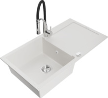 Graniitköögivalamu Mexen Leo 6501-20-73450-07, 90 x 50 x 19 cm, valge/must/kroom, segisti ja sifooniga