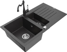 Graniidist köögivalamu Mexen Matias 6502-76-670700-76, 90 x 50.5 x 20 cm, must granite, segisti ja sifooniga