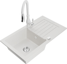 Graniidist köögivalamu Mexen Pablo 6510-20-672601-20, 75.2 x 43.6 x 16.1 cm, valge, koos segisti ja sifooniga