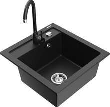 Graniitköögivalamu Mexen Vito 6503-73-670200-70, 49 x 52 x 21 cm, must/hõbe metallic, segisti ja sifooniga