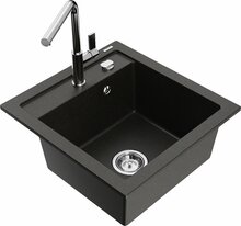Graniidist köögivalamu Mexen Vito 6503-75-670401-00, 49 x 52 x 21 cm, metallic must/kuldne, koos segisti ja sifooniga