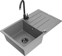 Graniidist köögivalamu Mexen Bruno 6513-71-670200-70-B, 79.5 x 49.5 x 20 cm, hall/must, koos segisti ja sifooniga