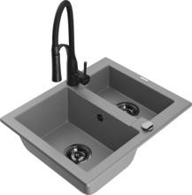 Graniidist köögivalamu Mexen Carlos 6518-71-73450-70-B, 58 x 47 x 17.7 cm, hall/must, segisti ja sifooniga