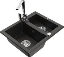 Graniidist köögivalamu Mexen Carlos 6518-75-670300-00, 58 x 47 x 17.7 cm, must/kuldne metallic, segisti ja sifooniga