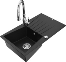 Graniidist köögivalamu Mexen Cesar 6514-77-672601-00, 77.5 x 47 x 19 cm, must/chrome, koos segisti ja sifooniga