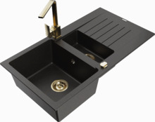Graniidist köögivalamu Mexen Matias 6502-75-670300-50, 90 x 50.5 x 20 cm, metallic must/kuldne, segisti ja sifooniga