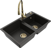Graniidist köögivalamu Mexen Tomas 6516-75-672601-50, 80 x 50 x 19 cm, must/kuldne metallic, segisti ja sifooniga