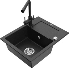 Graniidist köögivalamu Mexen Enzo 6506-73-671600-70, 57.6 x 46.5 x 17.4 cm, must/hõbe metallic, koos segisti ja sifooniga